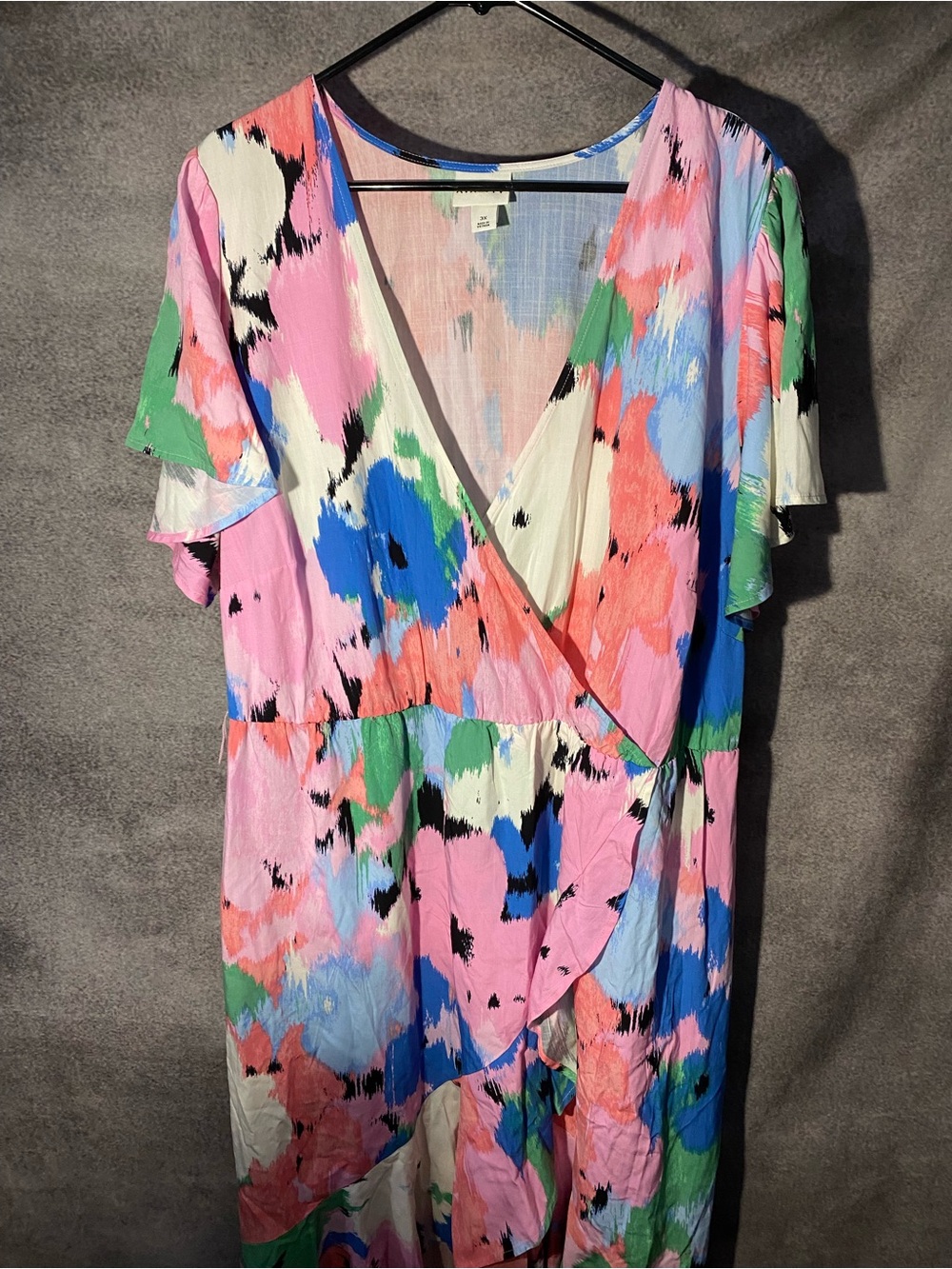 Ava & Viv Plus Size 3X Wrap Front Maxi Dress Abstract Watercolor Floral Ruffle H